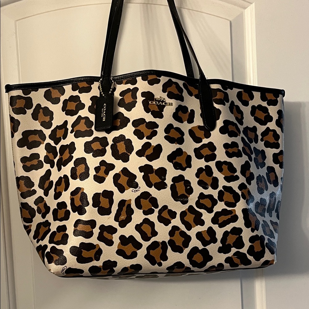 Coach Leopard Print Tote - Black and Brown OCELOT